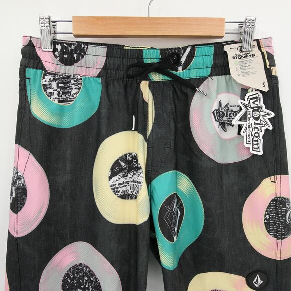 Volcom Stoneys Vent LP Swim Trunks Vinyl Record Print Black Size S NWT - Picture 3 of 15